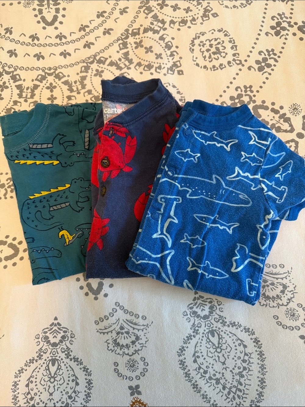3-Pack Toddler Rompers Size 18 Months - Sharks, Crabs & Crocodile